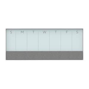 35 in. L x 15.25 in W. White Aluminum Frame 2N1 Glass Dry Erase Weekly Memo Board