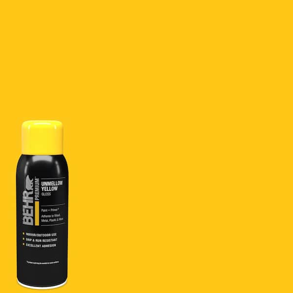 BEHR PREMIUM 12 oz. #P300-7 Unmellow Yellow Gloss Interior/Exterior Spray Paint and Primer in One Aerosol