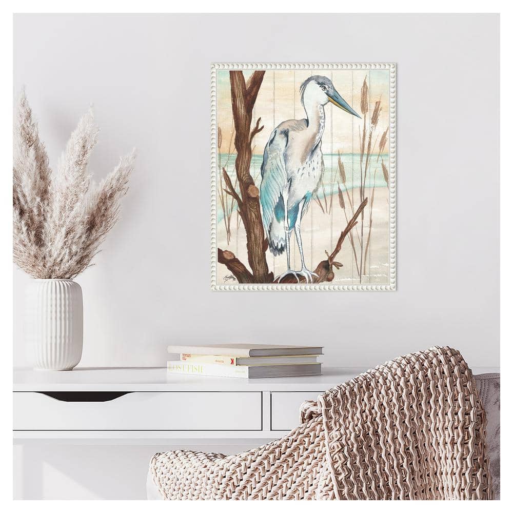 Heron on Branch Coastal Canvas Framed Wall Art 16 x 20