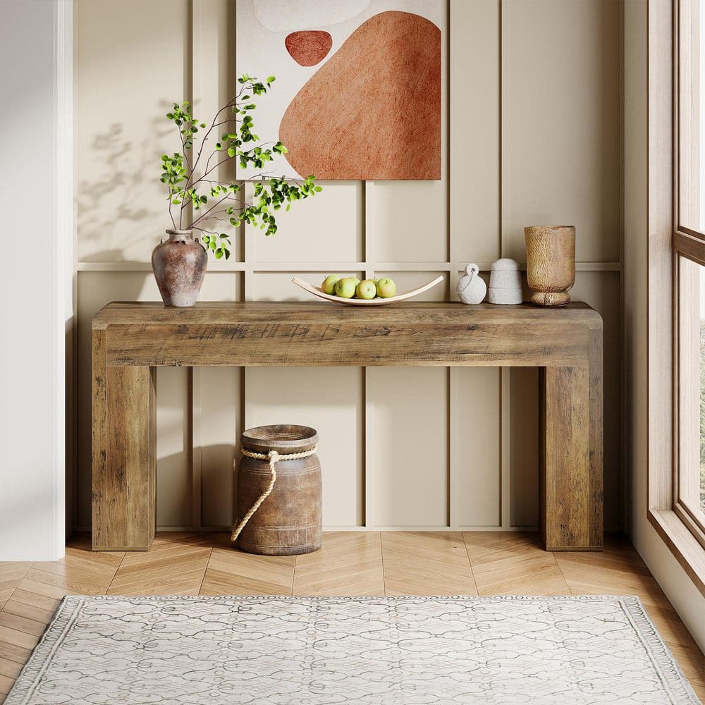 BYBLIGHT Turrella 70.87 in. Brown Rectangle Wood Entryway Console Table ...