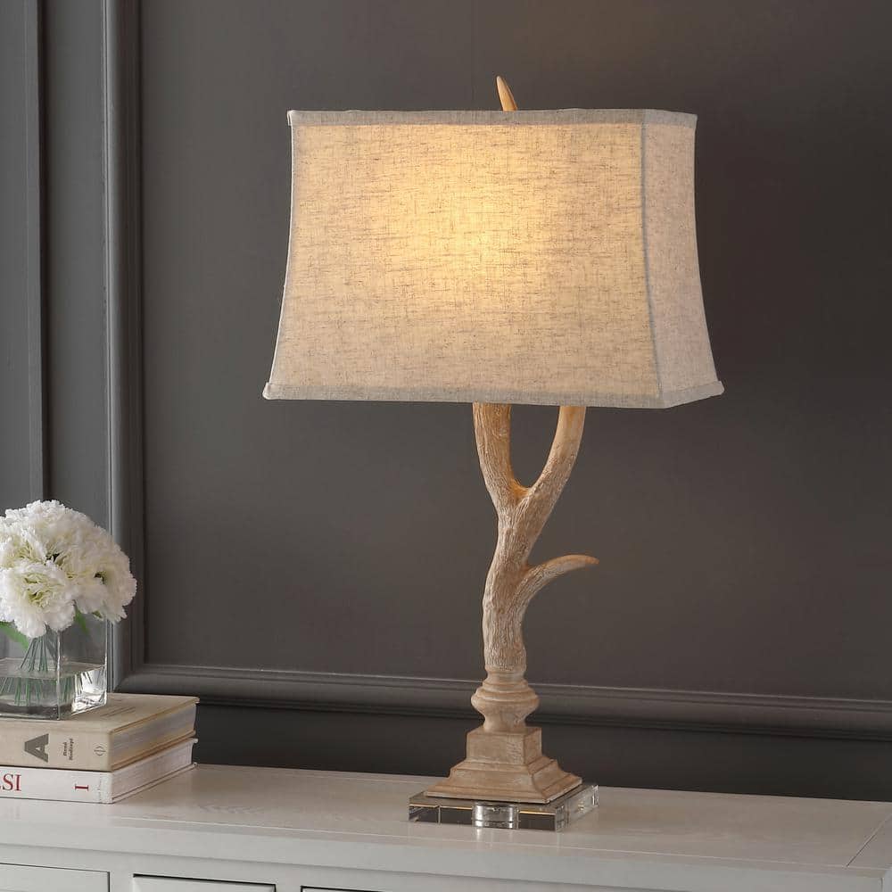 Beige Faux Antler Resin Table Lamp with Linen Shade