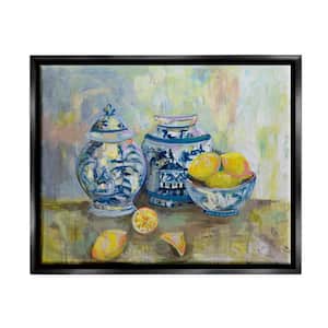 Lemons and Pottery Classical Painting by Jeanette Vertentes Floater Frame People Wall Art Print 21 in. x 17 in.