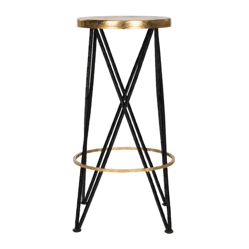 Transitional 30" Black and Gold Metal Bar Stool with Hairpin Legs