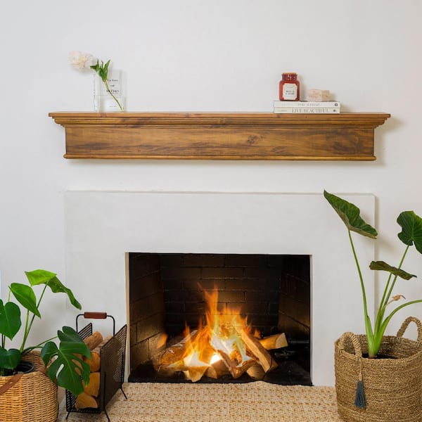Barton 60 in. W Floating Vintage Wood Fireplace Mantel Cap Wall