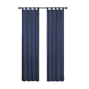 Montana Indigo Solid Polyester/Cotton Blend 60 in. W x 63 in. L Light Filtering Pair Tab Top Curtain Panel