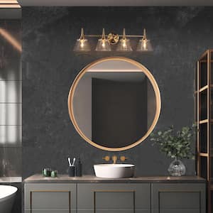 Modern Classic Brass Bell Bathroom Vanity Lighting 29 in. 4-Light Powder Room Wall Sconce with Clear Seedy Glass Shades