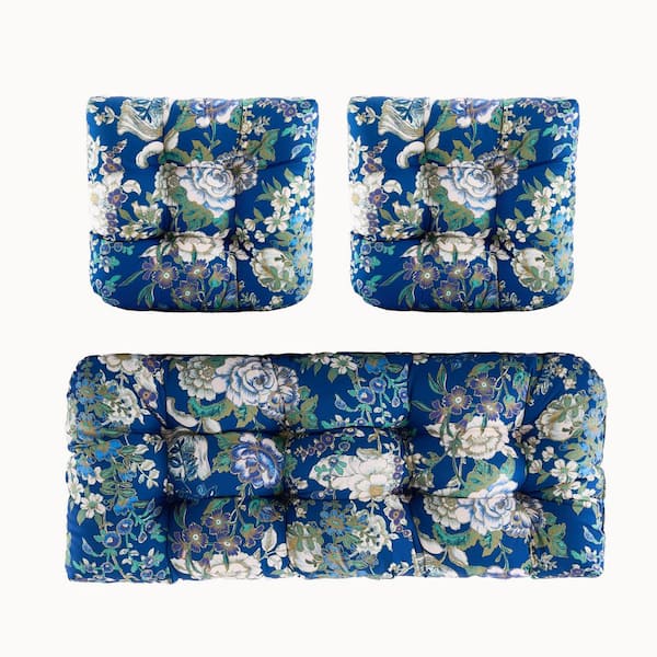 BLISSWALK 3-Piece Outdoor Chair Cushions Loveseats Outdoor Cushions Set Floral for Patio Furniture in L19"X W44"X H5", Floral