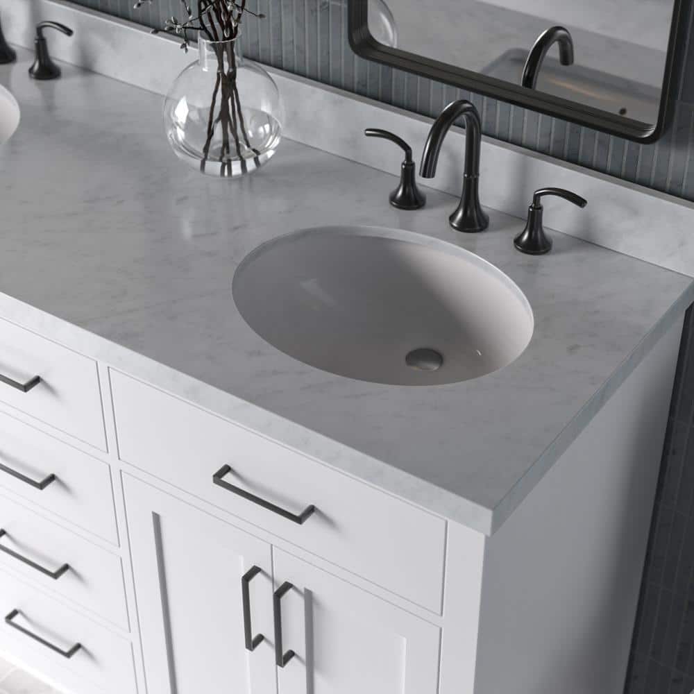 White Marble 61" Freestanding Double Basin Vanity Set