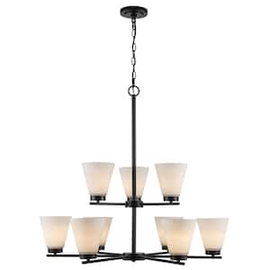 Fifer 9-Light Black Tiered Chandelier Light Fixture with Frosted Glass Shades