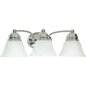 3-Light Polished Chrome Vanity Light with Alabaster Glass Bell Shades