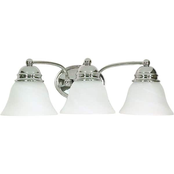 SATCO 3-Light Polished Chrome Vanity Light with Alabaster Glass Bell Shades
