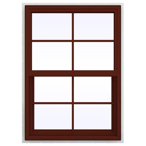 JELD-WEN 29.5 in. x 41.5 in. V-4500 Series Single Hung Vinyl Window with Grids - Red