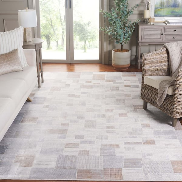 Signature 9 x 12 Gray/Blue Patchwork Area Rug