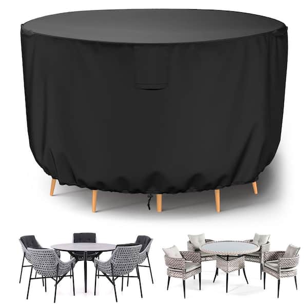 OVCRNIBI 420D Heavy Duty Round Patio Furniture Cover, Waterproof Outdoor Furniture Cover (Diameter 111"x Height 27.5", Black)