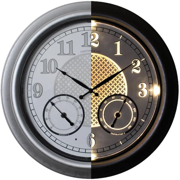 Earth Worth Indoor/Outdoor Brushed Silver 18 in. Wall Clock with