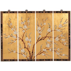 48 in. x 36 in. Gold "Cherry Blossom" Tree Frameless Wall Art