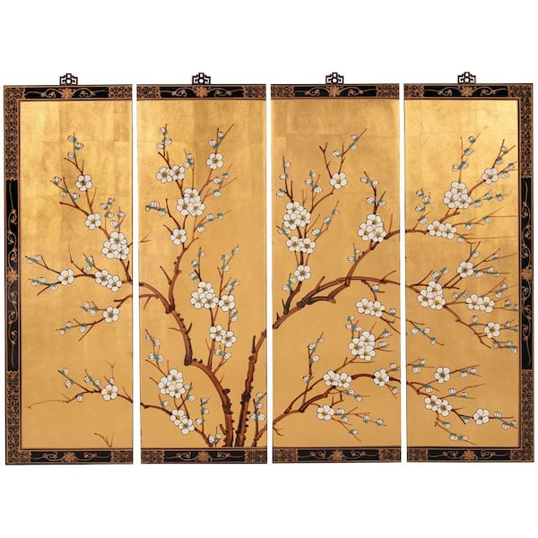 Oriental Furniture 48 in. x 36 in. Gold "Cherry Blossom" Tree Frameless Wall Art