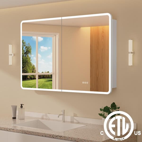 Aura 48 in. W x 32 in. H Large Rectangular Aluminum Recessed/Surface Mount Dimmable Medicine Cabinet with Mirror