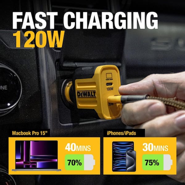 DEWALT 120W 2-Port PPS PD Car Charger 141 0484 DW2