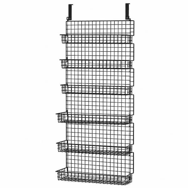 6-Tier Spice Rack Organizer with Door Hook, Wall Mounted and Over the Door Rack for Kitchen Pantry Cabinet, Black