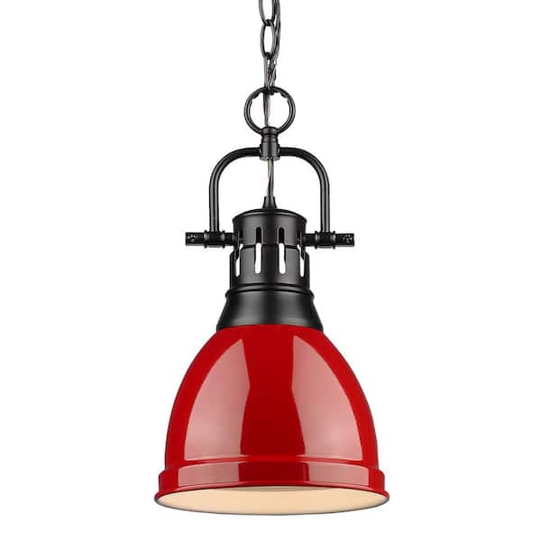 Golden Lighting Duncan 1-Light Black Pendant and Chain with Red Shade