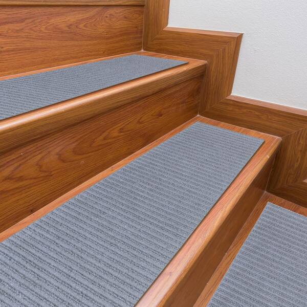 Ottomanson Comfort Collection Washable Non-Slip Rubberback Solid 8 in. x 30  in. Indoor Stair Treads, Set of 14, Gray CST6003-14Pack - The Home Depot