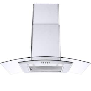 30 in. 450 CFM Wall Mount Ducted in Silver Tempered Glass Range Hood with LED Lights