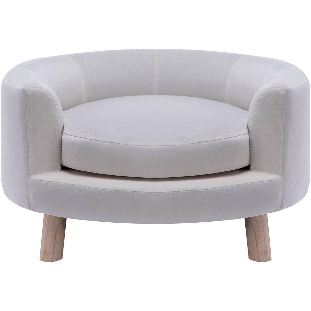 28-Inch White Velvet Elevated Circular Pet Sofa