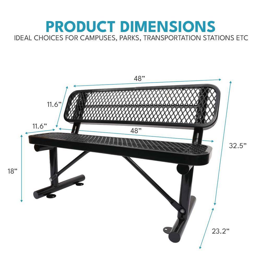 48'' Black Steel Mesh Outdoor Bench with Backrest