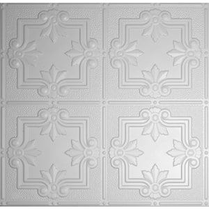 Dimensions 2 ft. x 2 ft. Matte White Lay-in Tin Ceiling Tile for T-Grid Systems