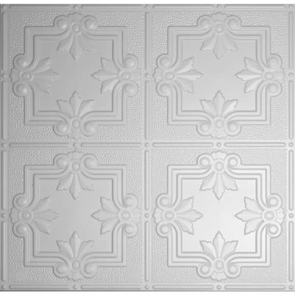 Global Specialty Products Dimensions 2 ft. x 2 ft. Matte White Lay-in Tin Ceiling Tile for T-Grid Systems
