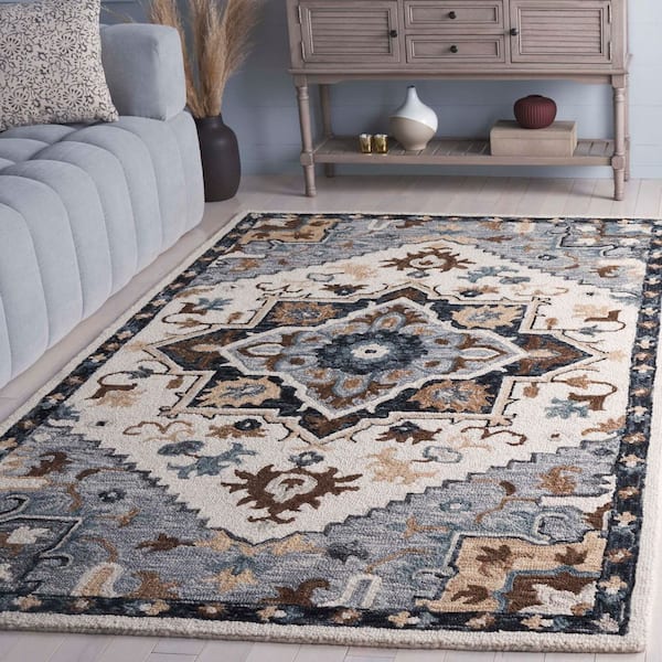 Heritage 8 ft. x 10 ft. Ivory/Gray Floral Medallion Area Rug