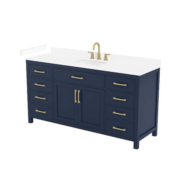 Beckett 66 in. Single Freestanding Dark Blue Bath Vanity with White Cultured Marble Top