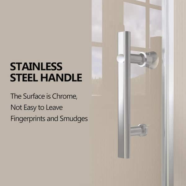 Zeafive 34 to 35-1/2 in. W x 72 in. H Frameless Bifold Shower Door Swing Pivot Small Alcove Shower Door in Chrome Clear Glass