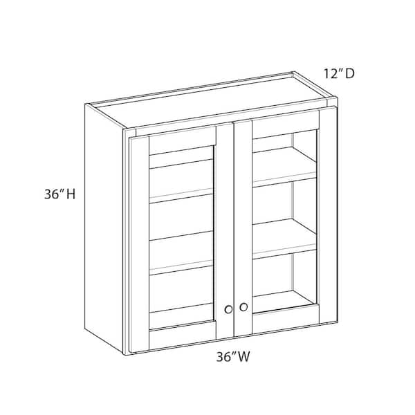 Unbranded Norfolk Shaker 36 in. W x 36 in. H x 12 in. D in Painted White Plywood Assembled Glass Door Wall w/ Finished Interior