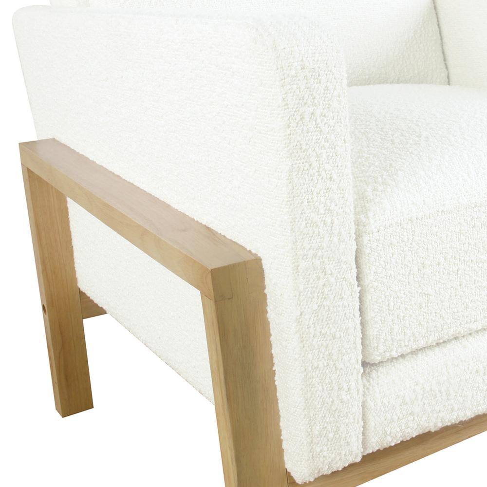 Cream White Boucle Wood Frame Accent Chair