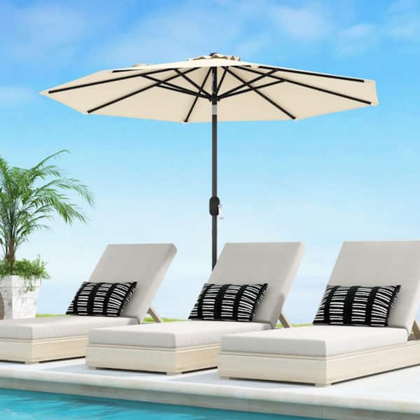 9 ft. Outdoor Market Patio Umbrella with Push Button Tilt and Crank Lift in Beige