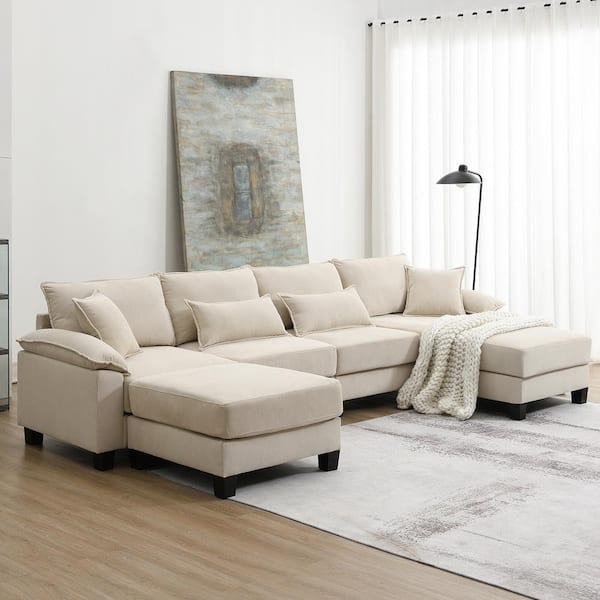 J&E Home 83 in. Gray Modern Linen Full Size Reversible Sleeper Sofa Bed with 2 USB ports