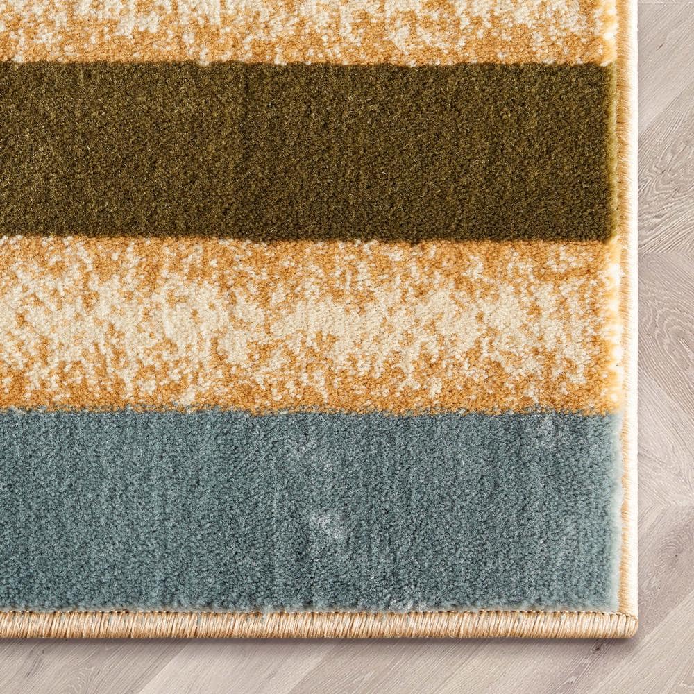 Ivory and Multicolor Geometric Pattern Synthetic Area Rug
