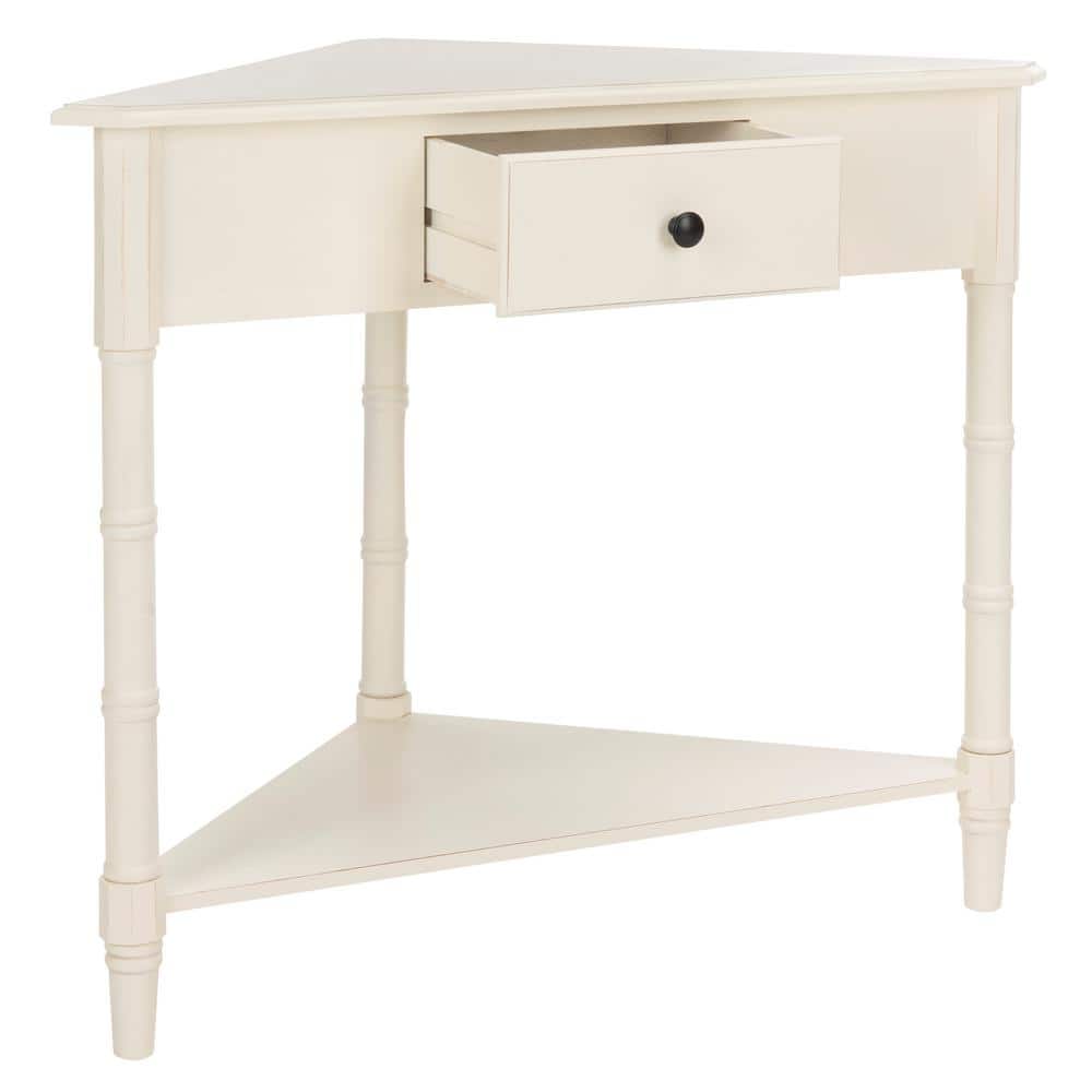 White Triangular Wood Corner Desk with Storage