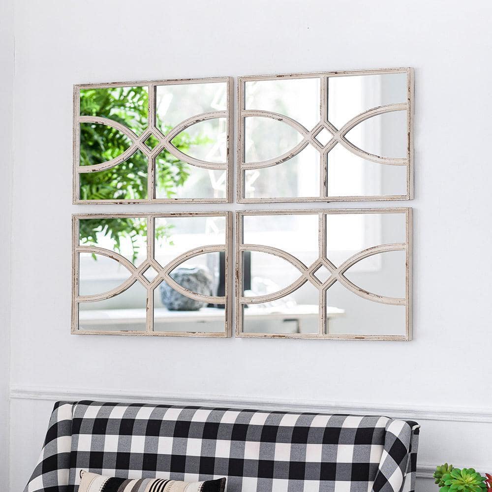 White 16 in W x 23 in. H Coastal Rectangle Wood Framed Mirror Wall Mirror Wall Decor Mirror Bathroom Vanity Mirror