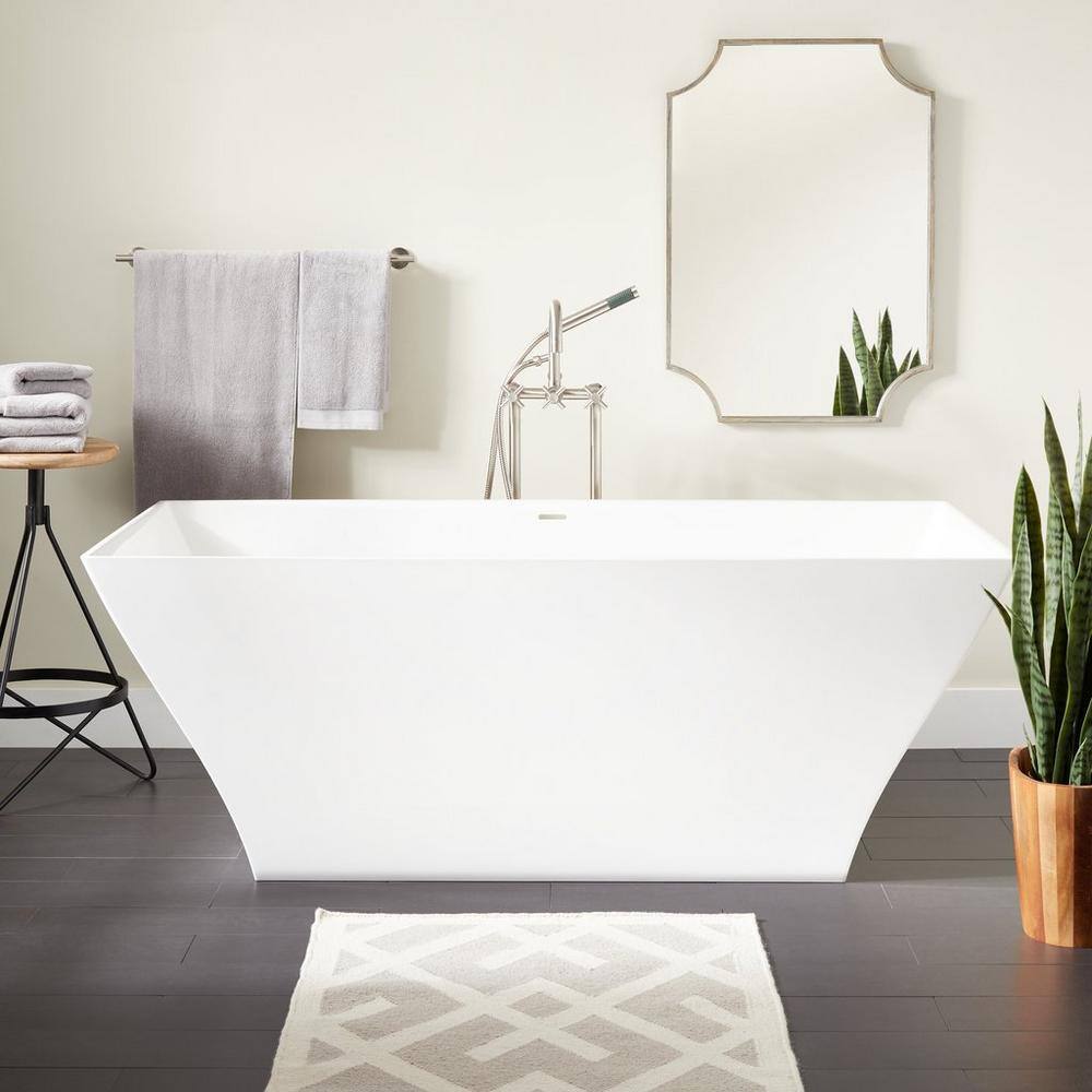 Carraway 66'' Glossy White Solid Surface Freestanding Bathtub