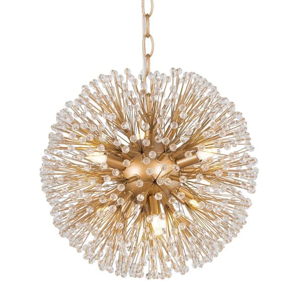6 Light Sputnik Brass Dimmable Globe Ball Chandelier With Crystal Beaded