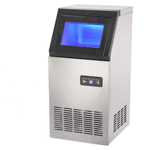 Commercial Ice Maker, 14.17 in. 100 lbs. /24H, Silver Freestanding Machine with 45 Ice Cubes in 12-15 Minutes, 27.5 lbs.