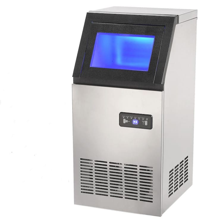 SVOPES Commercial Ice Maker, 14.17 in. 100 lbs. /24H, Silver Freestanding Machine with 45 Ice Cubes in 12-15 Minutes, 27.5 lbs.