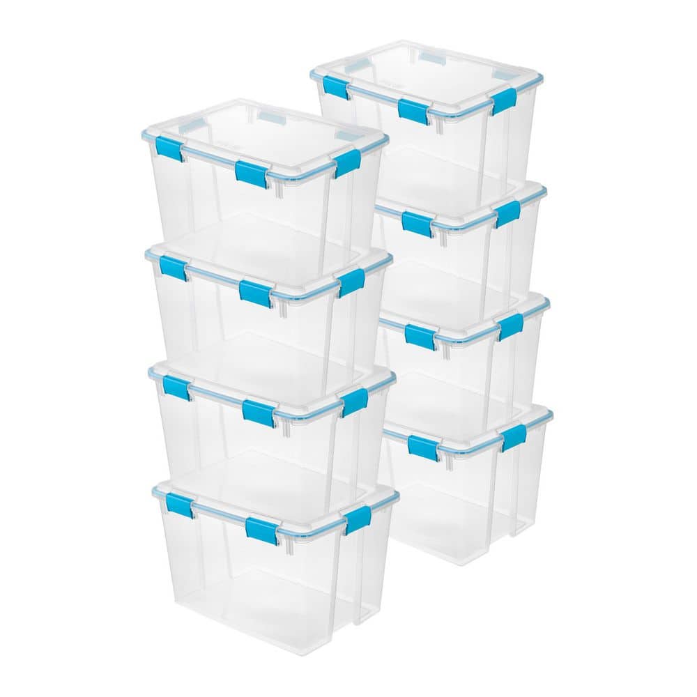 80 qt. Clear Plastic Stackable Storage Bin w/ Gasket Latch Lid, 8 Pack