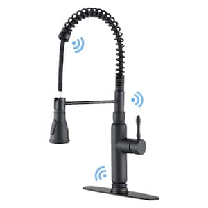 Touchless Single Handle Pull Out Sprayer Kitchen Faucet with Deckplate Included in Matte Black