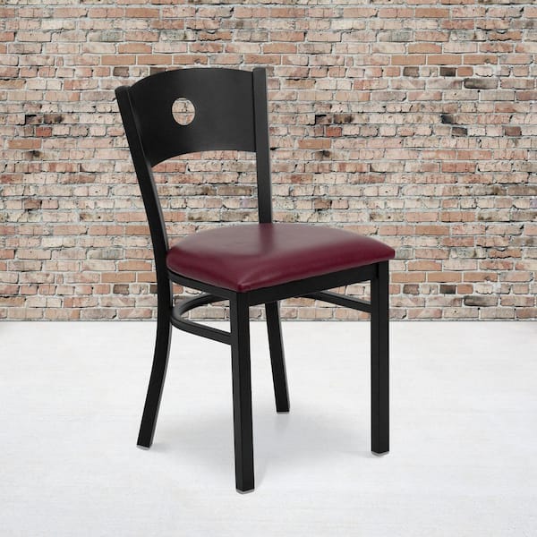 Flash Furniture - Hercules Series Black Circle Back Metal Restaurant Chair with Burgundy Vinyl Seat