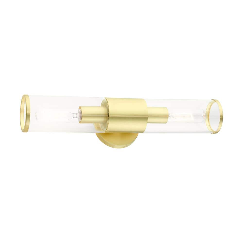 Bancroft Satin Brass 2-Light Vanity with Clear Glass Shades