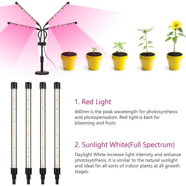 26.8 in. Black 4-Head Full-Spectrum LED Grow Light with Adjustable Gooseneck for Indoor Plants